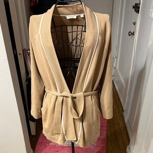 Tan OYUN Cardigan with Belt 100%fine merino wool